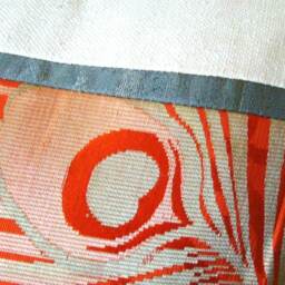 Peacock Feather Pillow Cover Vintage Japanese Obi Silk, Vermillion Red - thumbnail 2
