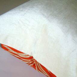 Peacock Feather Pillow Cover Vintage Japanese Obi Silk, Vermillion Red - thumbnail 3