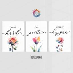 Colourful Home Office Prints - Set Of 3 Posters - Minimalist Desk Decor Work From Wall Art Wfh Gifts Coworker Workplace Pictures - thumbnail 1