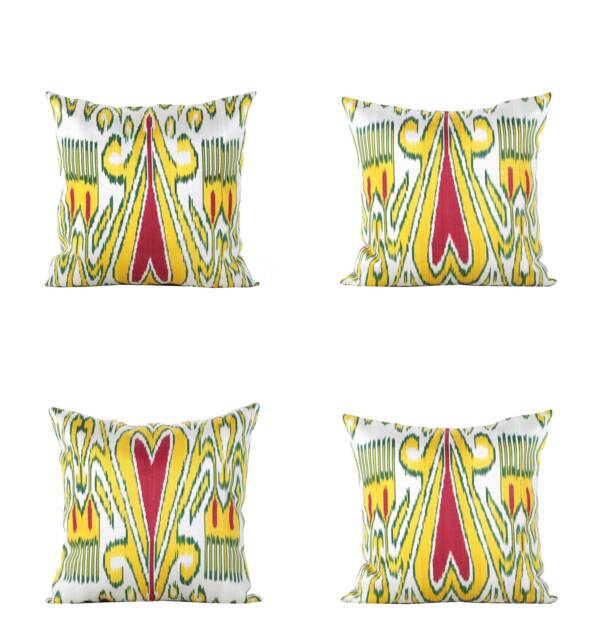 "Set Of 4 Pcs, Ikat Pillow Cover, Silk & Cotton Pillow, 20.08"" X 20.28" - image 1