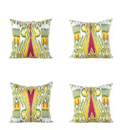 "Set Of 4 Pcs, Ikat Pillow Cover, Silk & Cotton Pillow, 20.08"" X 20.28" - thumbnail 1