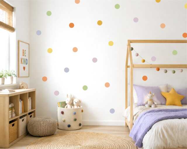 Muted Retro Polka Dot Wall Stickers - Soft Pastel Nursery Decals Scandi Playroom Decor - image 1