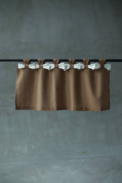 Linen Curtain Panel With White Bows - Farmhouse Cafe - image 1