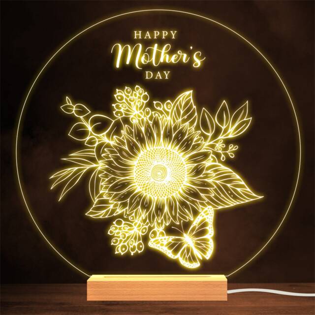 Happy Mother's Day Butterfly Sunflowers Personalised Gift Lamp Night Light - image 1