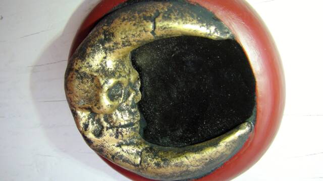 Skull Moon Sculpture-Original, Unique Wall Art-Incredible Detailed Depiction Of A Human Skull Soul Effigy Within The Moon Sliver-Goth Art - image 1