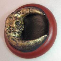Skull Moon Sculpture-Original, Unique Wall Art-Incredible Detailed Depiction Of A Human Skull Soul Effigy Within The Moon Sliver-Goth Art - thumbnail 2