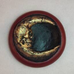 Skull Moon Sculpture-Original, Unique Wall Art-Incredible Detailed Depiction Of A Human Skull Soul Effigy Within The Moon Sliver-Goth Art - thumbnail 3