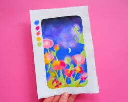 Original Art - Midnight Flowers Oil Pastel & Brush Pen Drawing Wall Decor, Gallery Wall, Flowers, Summer, Colourful - thumbnail 1