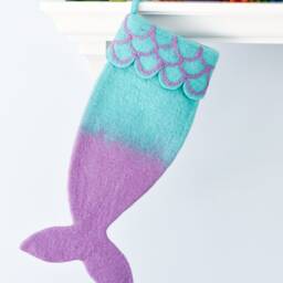 Felt Mermaid Christmas Stocking - Cyan & Purple Colours - thumbnail 2