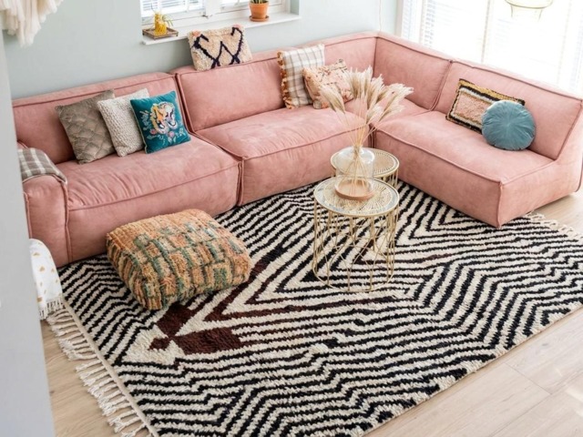 Black White Zigzag Moroccan Rug, Berber Shag Large Area Hand Knotted Zebra Rug - image 1
