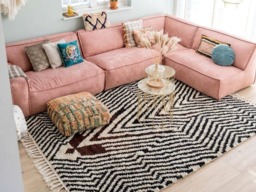 Black White Zigzag Moroccan Rug, Berber Shag Large Area Hand Knotted Zebra Rug