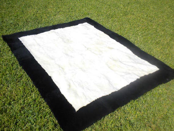 Big Unique Genuine Patchwork Sheepskin Rug - Soft Natural Hair Sheep Skin Real Pelt Fur Color White Black - image 1
