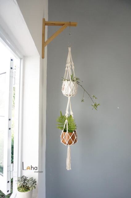 Macrame Double Plant Hanger Two-Tier Cotton Holder - image 1