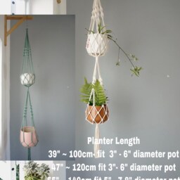 Macrame Double Plant Hanger Two-Tier Cotton Holder - thumbnail 2