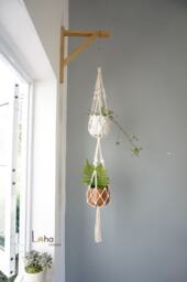 Macrame Double Plant Hanger Two-Tier Cotton Holder - thumbnail 1