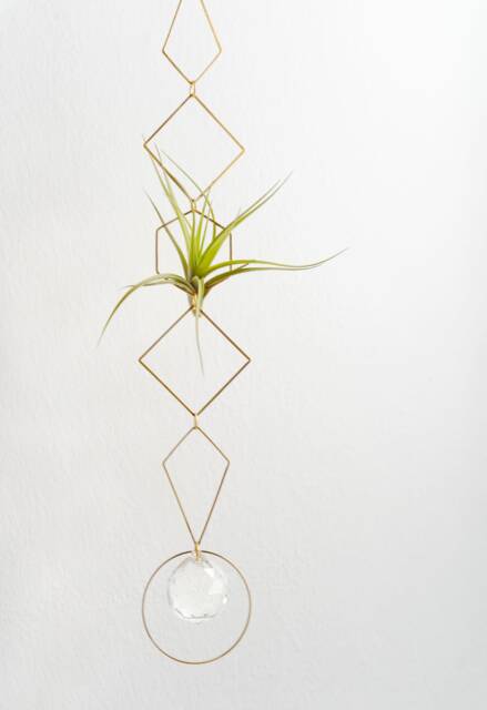 Vert Air Plant Display - I, Holder Wall Crystal, Geometric Hanger, Brass Wall, Housewarming Gift Planter - image 1