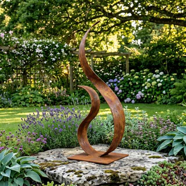 Small Metal Garden Sculpture Rustic Decor Abstract Modern Art For Outdoors - image 1