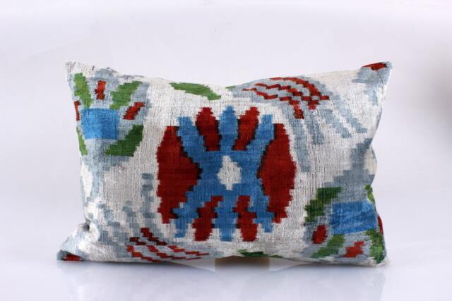 16x24 Ikat Velvet Pillow Cover, Handmade Cushion, Decorative Throw Pillow, Boho Cushion Turkish Home Decor - image 1