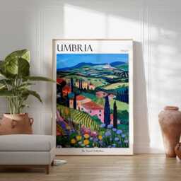Umbria Italy Travel Poster Colorful Italian Wall Art - thumbnail 3