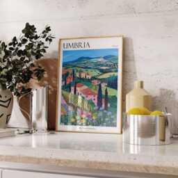 Umbria Italy Travel Poster Colorful Italian Wall Art - thumbnail 2