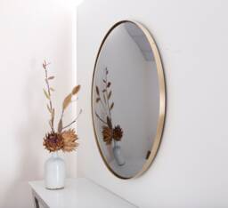 Handcrafted Black Convex Wall Mirror Brushed Brass Frame, Space Age Decor