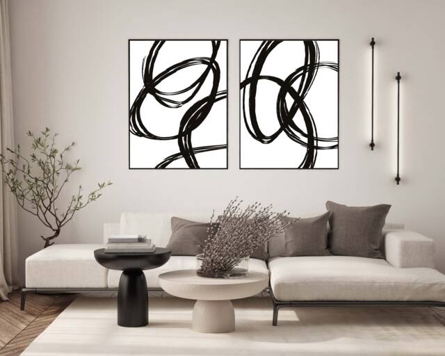Set Of 2 Black & White Simple Modern Contemporary Art Posters Print Home Decor Posters, Lounge, Hallway, Bathroom, Kitchen, Bedroom Prints - image 1