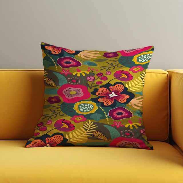 Vibrant Floral Cushion Cover, Bold Boho Botanical Pillowcase, Decorative Sofa Or Bed Accent, Made To Measure Throw Pillow Cover - image 1