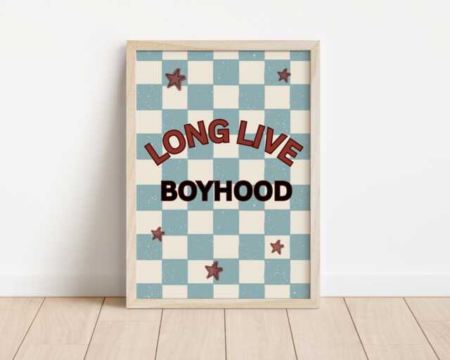 Long Live Boyhood Blue & Red Checkered Print For Boys Bedroom Or Nursery - image 1