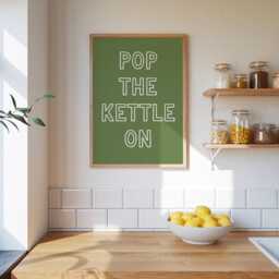 Pop The Kettle On Wall Art Print, Kitchen Art, Dining Room Trendy Home Decor, Tea & Coffee Prints, Neutral Retro Poster - thumbnail 2