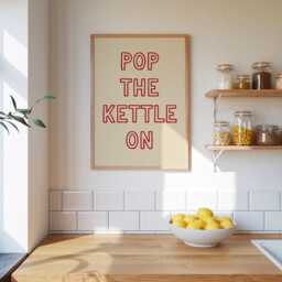 Pop The Kettle On Wall Art Print, Kitchen Art, Dining Room Trendy Home Decor, Tea & Coffee Prints, Neutral Retro Poster - thumbnail 3