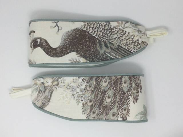 Laura Ashley Belvedere Soft Truffle Bird Pair Handmade Curtain Tie Backs Piped Green - image 1