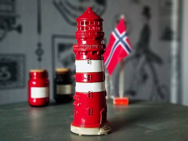 Handmade Ceramic Lighthouse Candle Holder Model Of Feistein Lighthouse, Norway. Miniature Gift. Tiny Clay Lighthouse. Christmas Gift - image 1