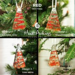 3 Mini Red Glass Christmas Tree Decoration 8x4.5cm - 3x1 1/2 - thumbnail 2