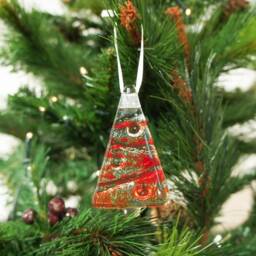 3 Mini Red Glass Christmas Tree Decoration 8x4.5cm - 3x1 1/2 - thumbnail 3