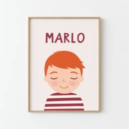 Personalized Portrait Boy With Red Hair - Bordeaux Beige Illustration Poster For Kids Wall Decor Children's Room - thumbnail 1