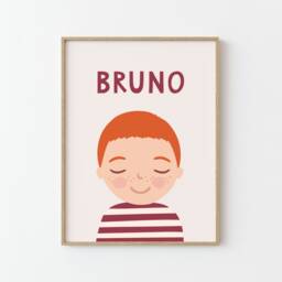 Personalized Portrait Boy With Red Hair - Bordeaux Beige Illustration Poster For Kids Wall Decor Children's Room - thumbnail 3