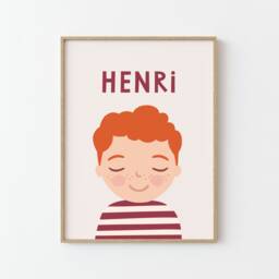 Personalized Portrait Boy With Red Hair - Bordeaux Beige Illustration Poster For Kids Wall Decor Children's Room - thumbnail 2