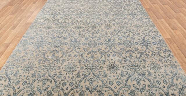 8x10 Rug Beige Blue Modern Floral Handmade Wool Silk# 7427 - 242x300 cms - image 1