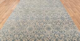 8x10 Rug Beige Blue Modern Floral Handmade Wool Silk# 7427 - 242x300 cms - thumbnail 1
