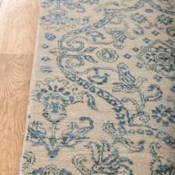 8x10 Rug Beige Blue Modern Floral Handmade Wool Silk# 7427 - 242x300 cms - thumbnail 2