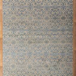 8x10 Rug Beige Blue Modern Floral Handmade Wool Silk# 7427 - 242x300 cms - thumbnail 3