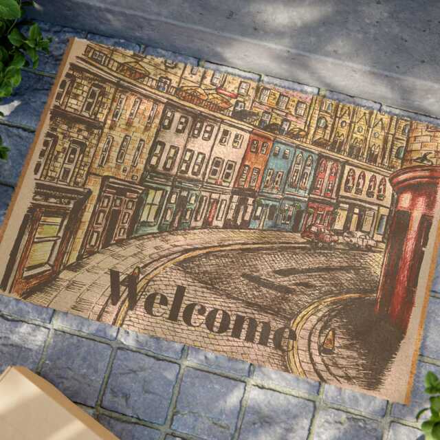 Edinburgh Old Town Doormat Scotland Welcome Mat, Joe Edoni Art - image 1