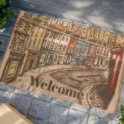 Edinburgh Old Town Doormat Scotland Welcome Mat, Joe Edoni Art
