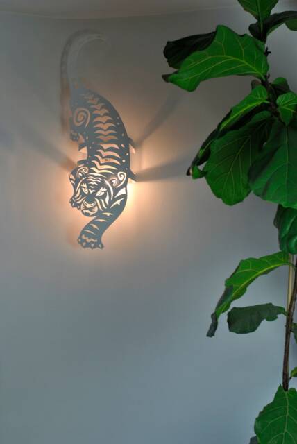 Wall Lamp White Tiger, Steel Sconce, Animal Wall Ligh, Unique Lamp - image 1