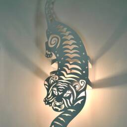 Wall Lamp White Tiger, Steel Sconce, Animal Wall Ligh, Unique Lamp - thumbnail 2
