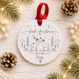Personalised First Christmas Married Bauble, Mr & Mrs Deer Ornament, Newlywed Gift, Wedding Keepsake 2026 - thumbnail 4