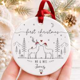 Personalised First Christmas Married Bauble, Mr & Mrs Deer Ornament, Newlywed Gift, Wedding Keepsake 2026 - thumbnail 3