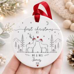 Personalised First Christmas Married Bauble, Mr & Mrs Deer Ornament, Newlywed Gift, Wedding Keepsake 2026 - thumbnail 2