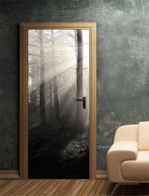 Forest Door Sticker, Tree Wallpaper, Nature Mural, Bedroom Living Room Home Decor, Wall Decor Decal - image 1