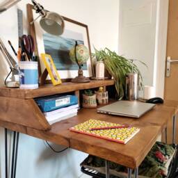 Rustic Wood Desk, Handmade Computer Monitor Stand, Pinewood Work Station - thumbnail 2